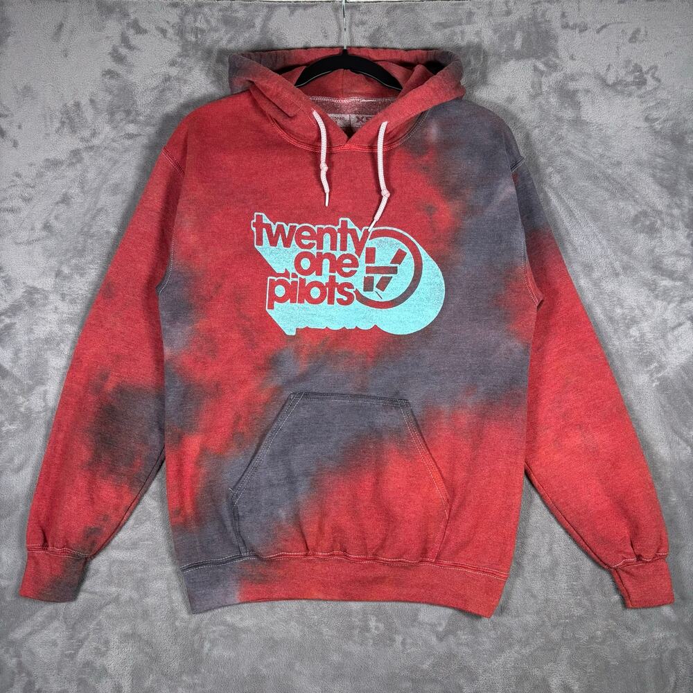 Twenty One Pilots Hoodie XS Red Black Bleach Wash Graphic Band Pullover